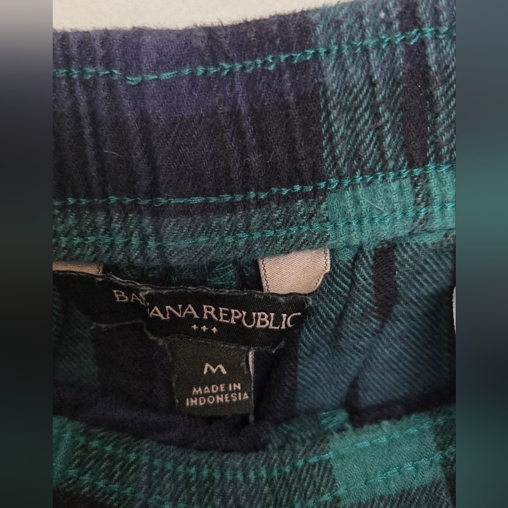 Banana Republic Sz M Lounge Straight Leg Drawstring Green& Navy Plaid Pants - Picture 4 of 8